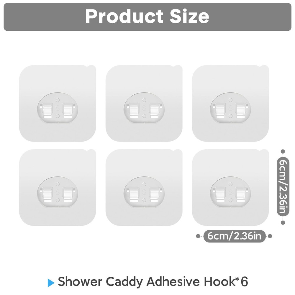 6 Pack Shower Caddy Adhesive Replacement, Strong Adhesive Hooks for Shower Sh...