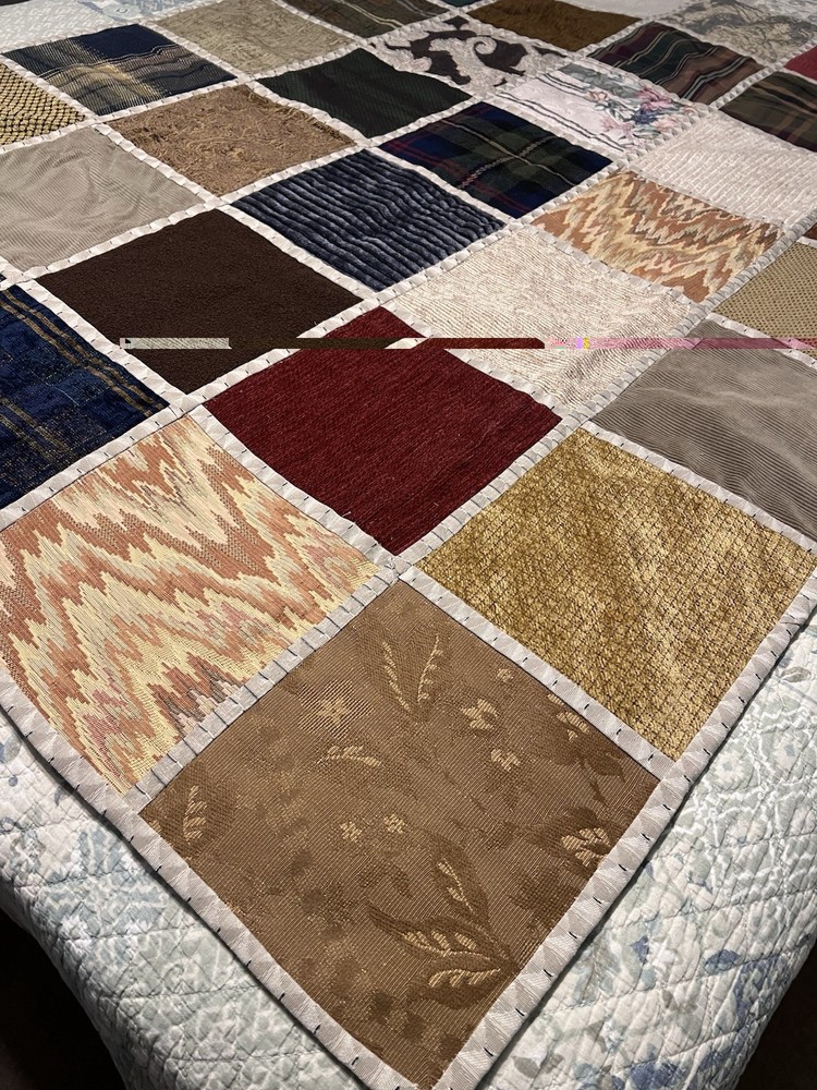 Handmade Reversible Patchwork Throw Quilt 65x47 Upholstery Tapestry Chenille Lap