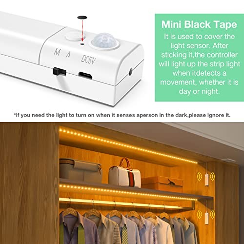 Dual Motion Sensor Under Bed Lights,Rechargeable 16.4ft White Warm White