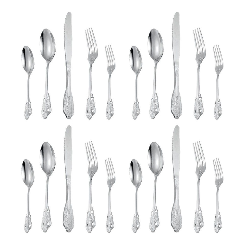 4 Set Stainless Steel Flatware Set, Kitchen Utensil Set Silver