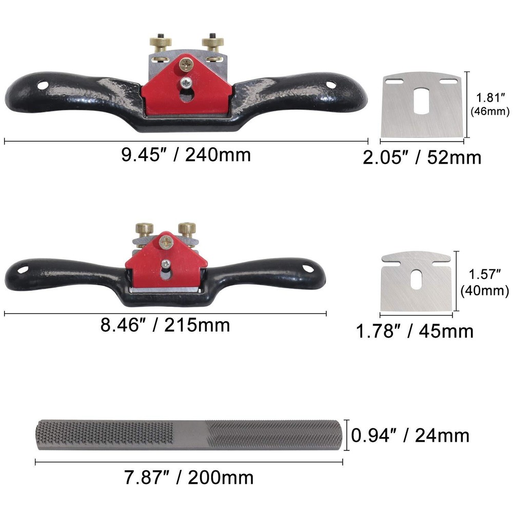 2pcs 9" 10" Adjustable Spokeshave with Flat Base, 4pcs Replacement Blades and 4-