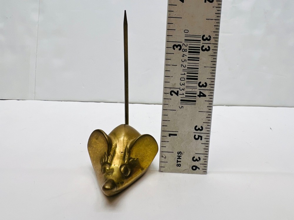 vintage solid brass mouse long tail paper/ ring holder paperweight