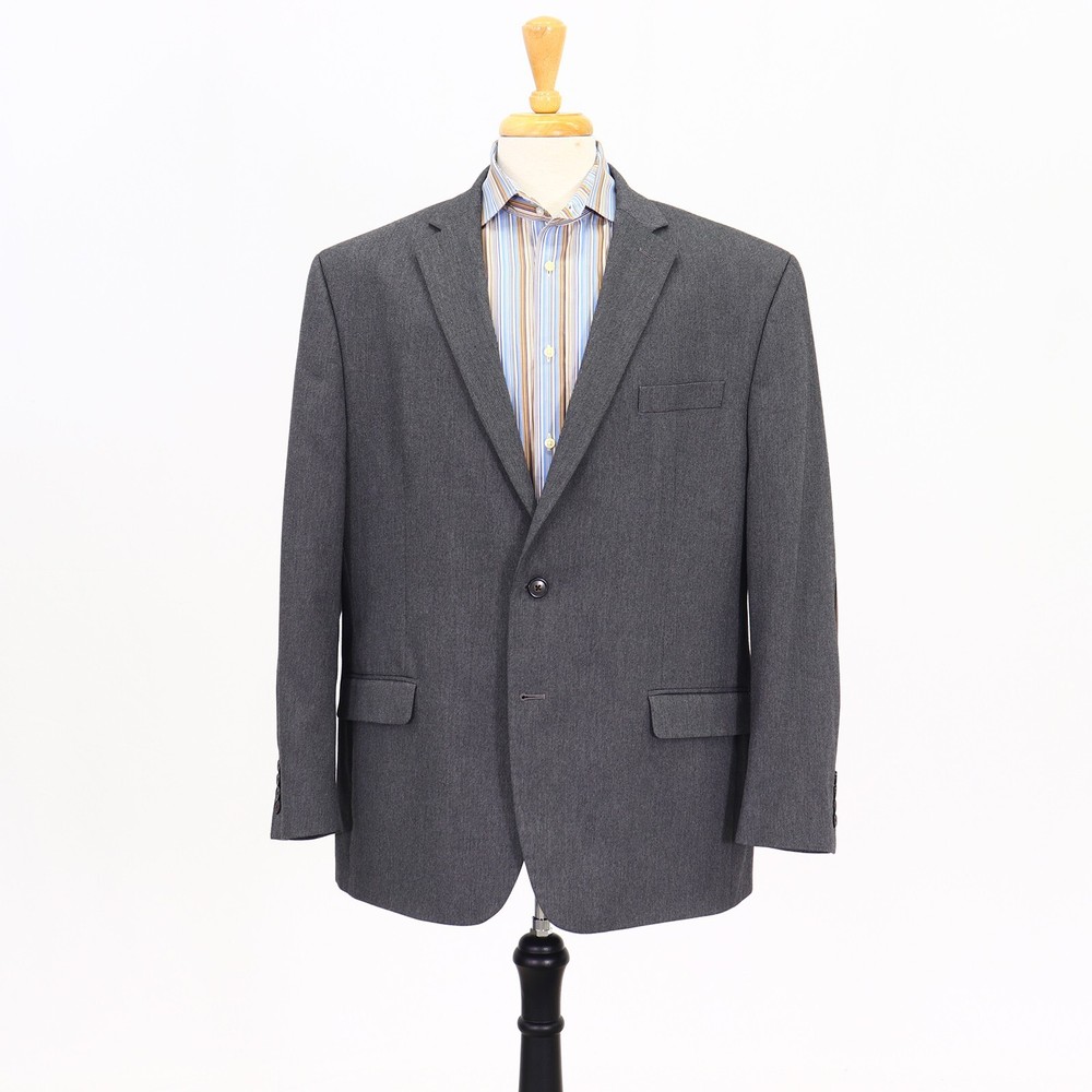 Chaps 46R Gray Sport Coat Blazer Jacket Solid 2B Polyester
