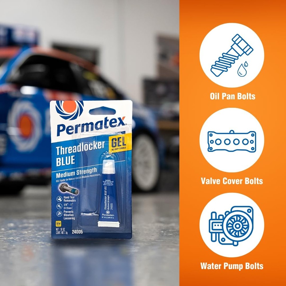 Permatex 24005 Medium Strength Threadlocker Blue Gel, 5 g 5 ml,