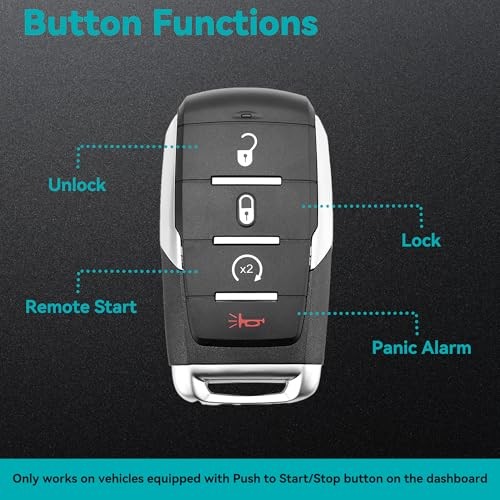 Car Key Fob Replacement 4-Button Keyless Entry (1PC) 433MHz Compatible with