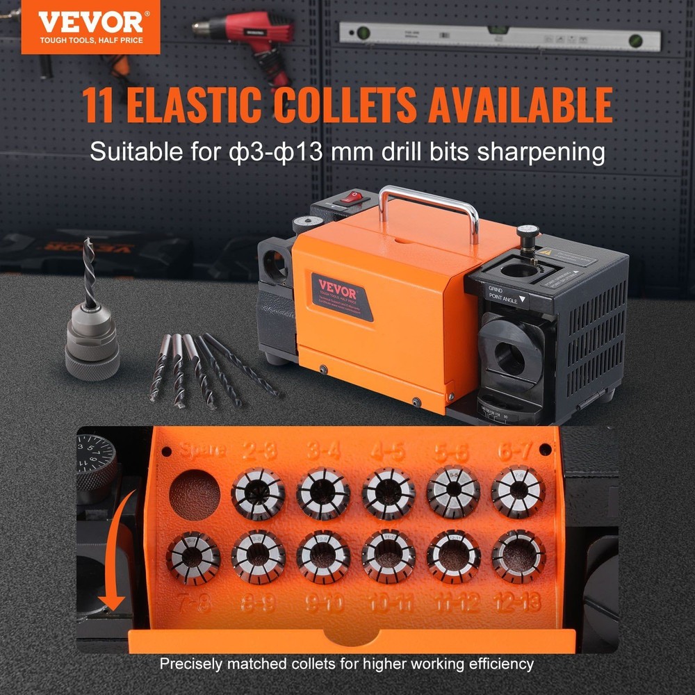 3-13mm Drill Bit Sharpener Grinder with 11 Collets & Precision Adjustment