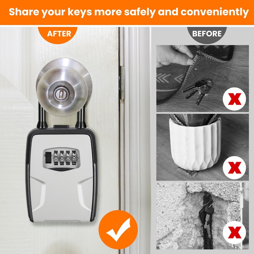 Portable Key Lock Box Wall Mount Weatherproof Resettable Code Gray