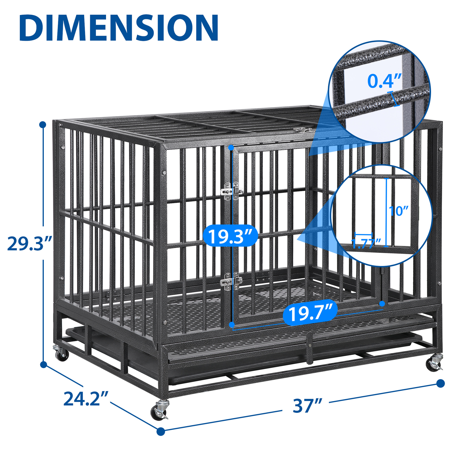 37 Inch Dog Crate Heavy Duty Metal Dog Kennel Indestructible Dog Crate Black
