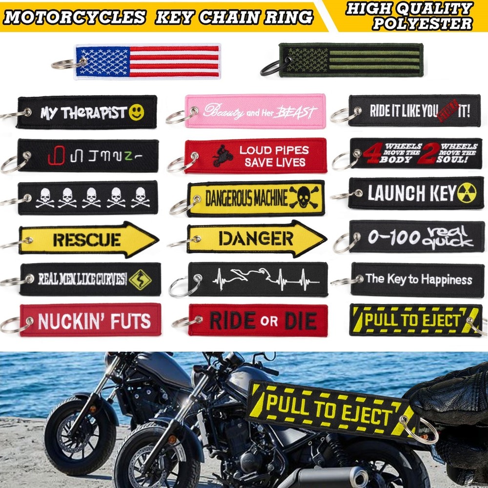 Embroidered Jet Tag Keychain Backpack Biker Motorcycle Scooter Personalized 1pc