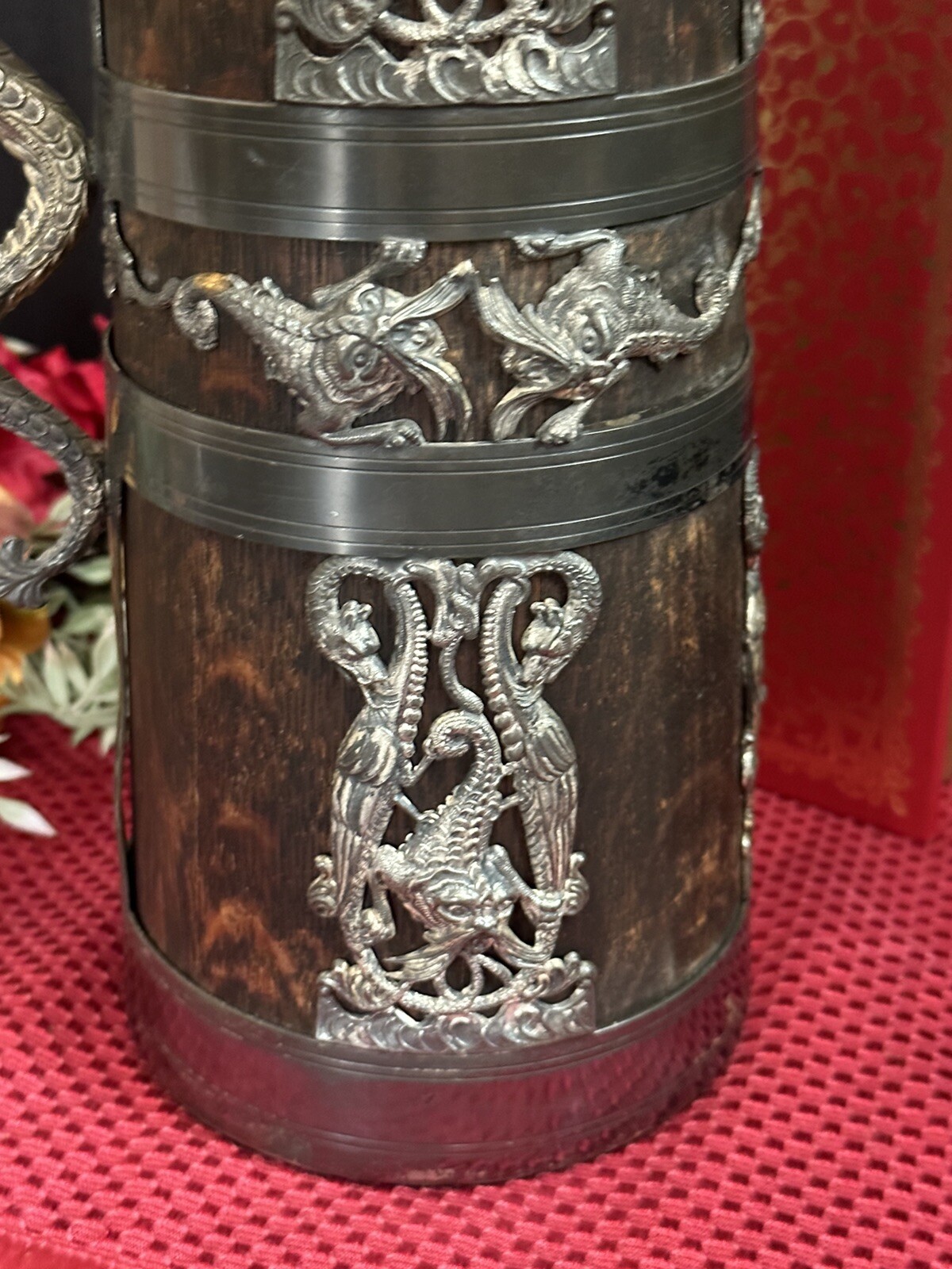 Antique Tankard St Louis Silver Co. Pat 1905 Gargoyles Dragons 15" Silver Plate