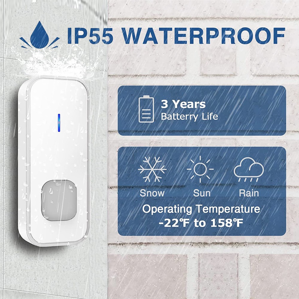 2 Cordless remote control calling 1 doorbell ringer, New Wireless doorbell,Withe