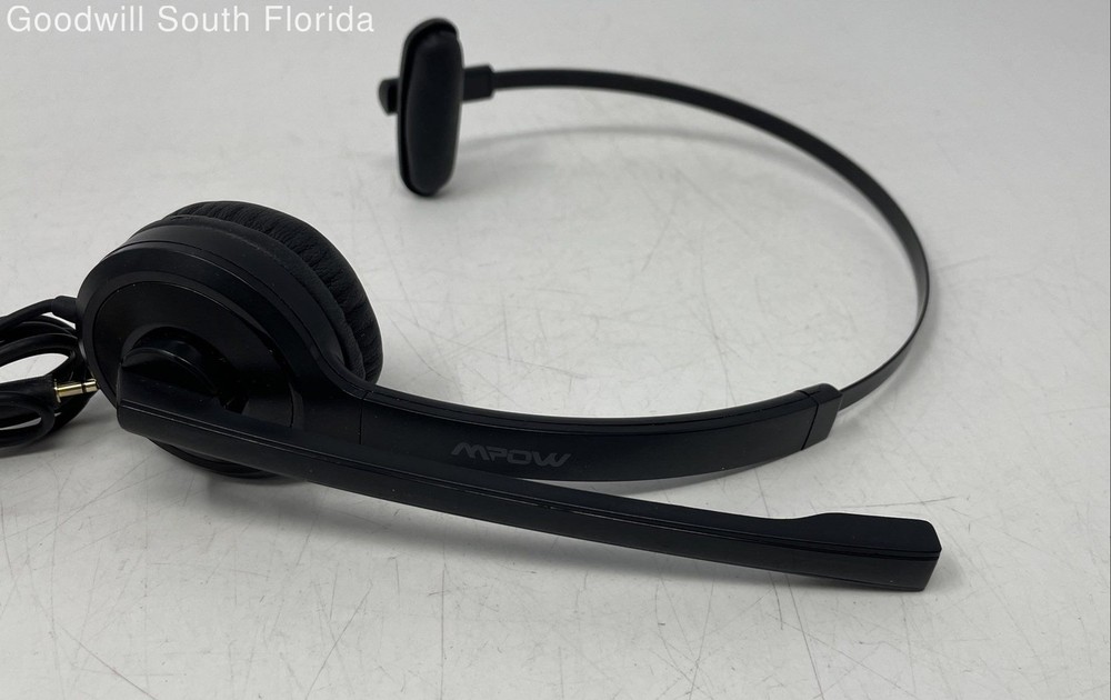 Mpow Black Single Earpad Microphone 3.5mm Wired On Ear Headset Not Tested