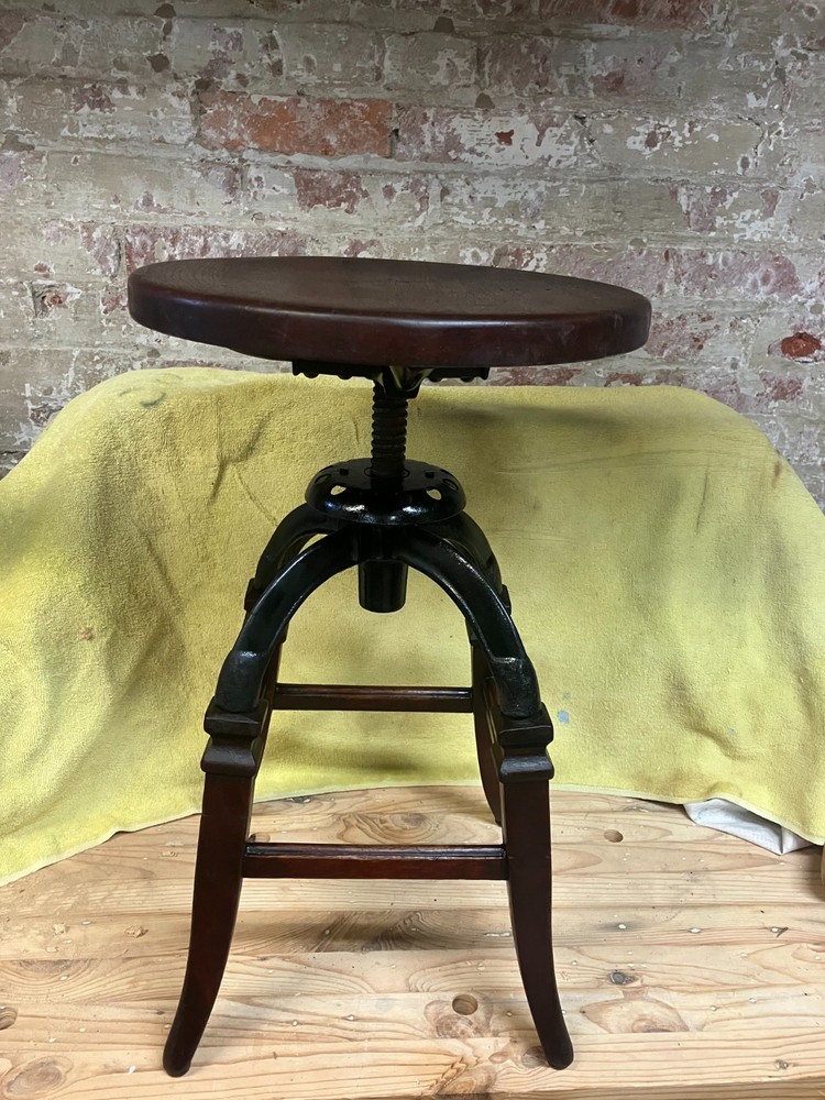 Antique wood and iron work stool