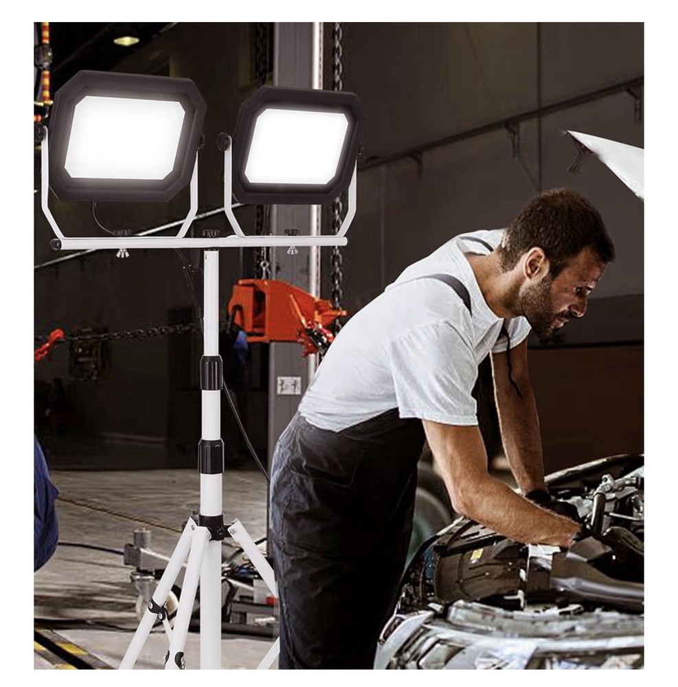 UFOND 20000 Lumen Work Lights with Stand, 200W Dual Head LED Work Light, 10Ft PC
