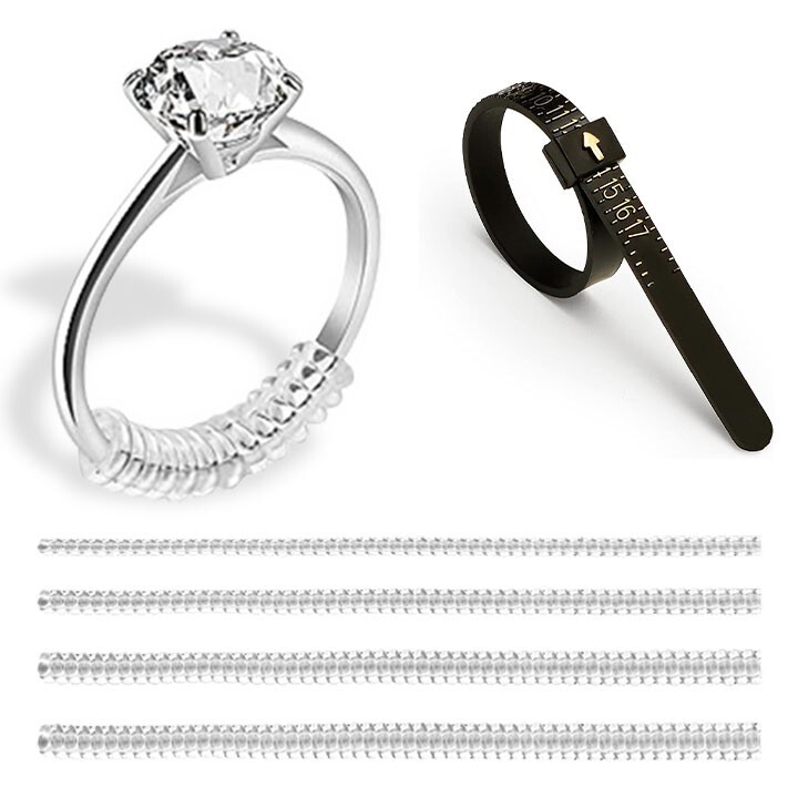 4 Pcs + 1 Sizer , Spiral Based Tightener Ring Size, Ring Sizer,  size adjuster