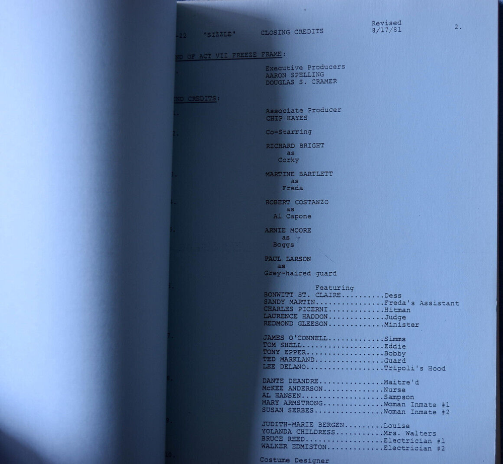 1981 " Sizzle " Original Revised Shooting Script