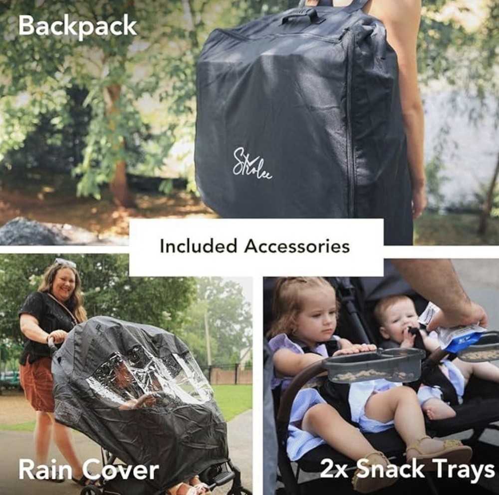 Strolee V2 Double Lightweight Stroller Black Adjustable Handles Compact Fold New