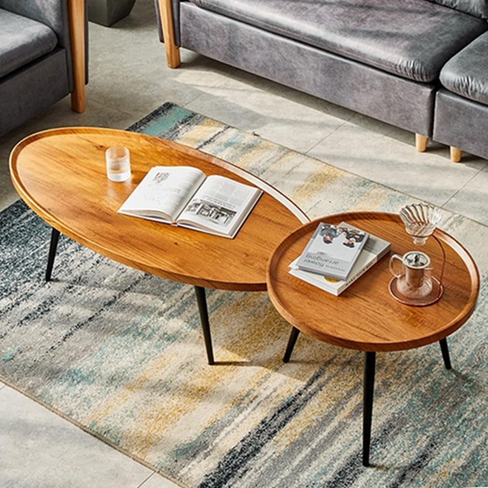 Wooden Coffee Table Rustic Nesting Tables Oval Walnut Coffee Table Modern Sofa