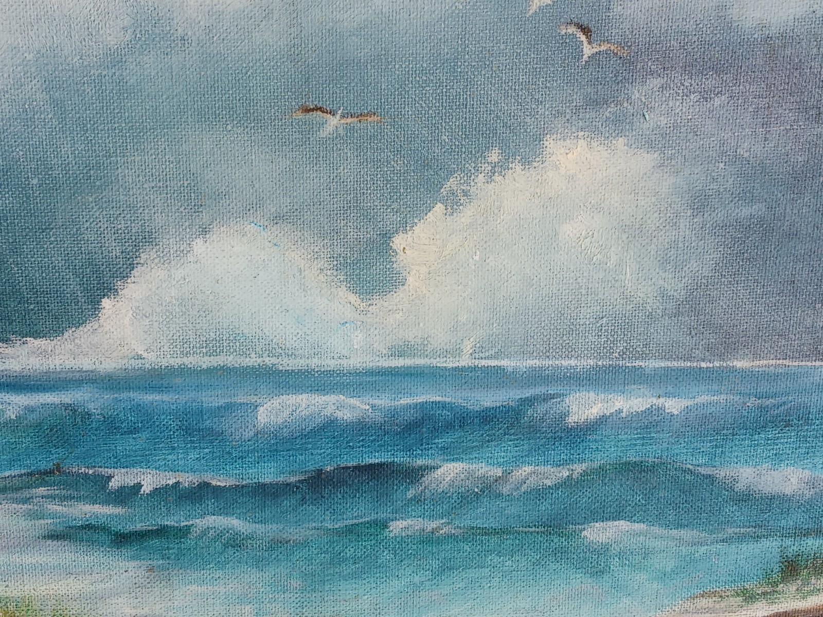 Vintage painting Seascape Beach Ocean signed V. Jackson Exhib. Vancouver, WA