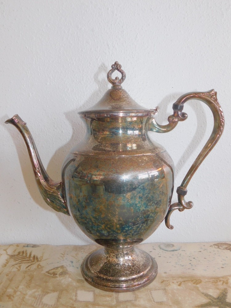 Silver on Copper Silver-plated Coffee Pot Signed 10" Lidded