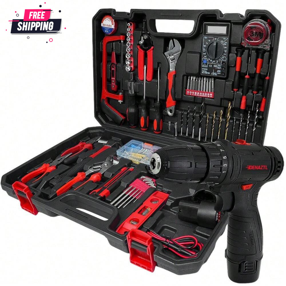 Cordless Drill Set Combo Kit 98 Pcs Hand & Power Tools Set With 12V Power Drill