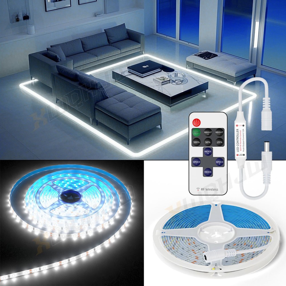 12V 5M LED Strip Light, with Remote Control, for Bedroom Kitchen Ceiling 6000K