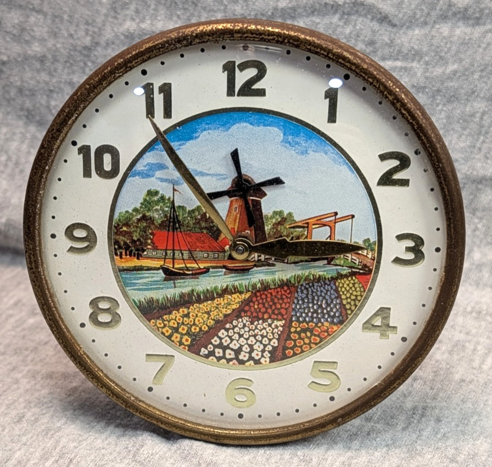 Vintage Animated Mechanical Dutch Windmill Table Desk Clock WORKS