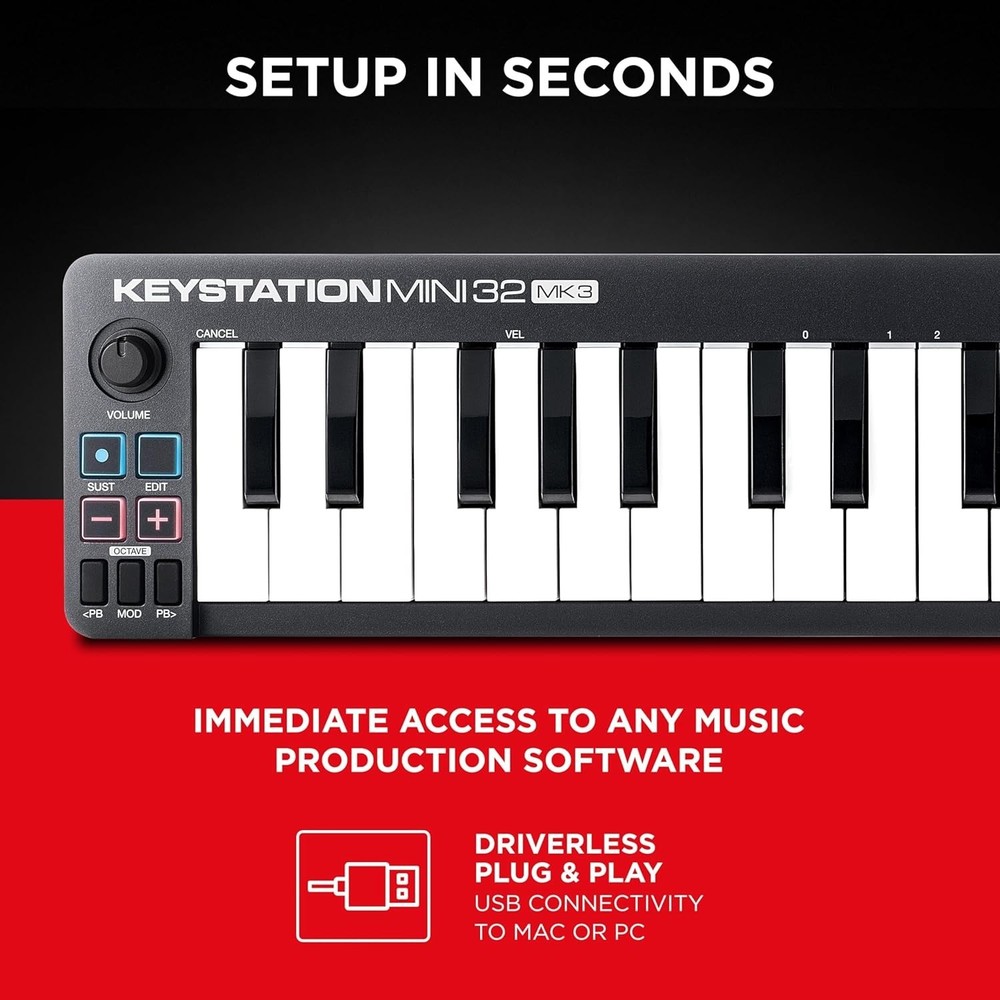 32-Key USB MIDI Controller with Velocity-Sensitive Keys for Effortless Music ...