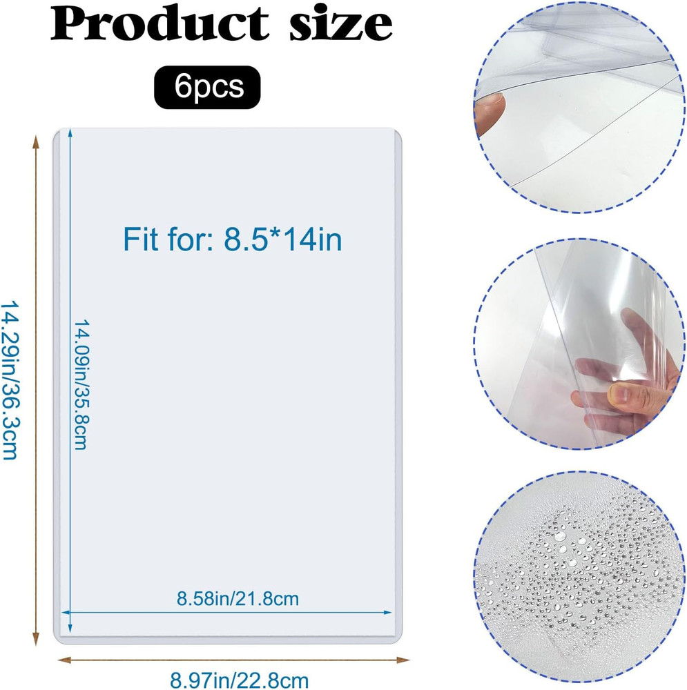6 Pack 8.5" X 14" Rigid Print Protectors, Clear Waterproof Hard Plastic Page She