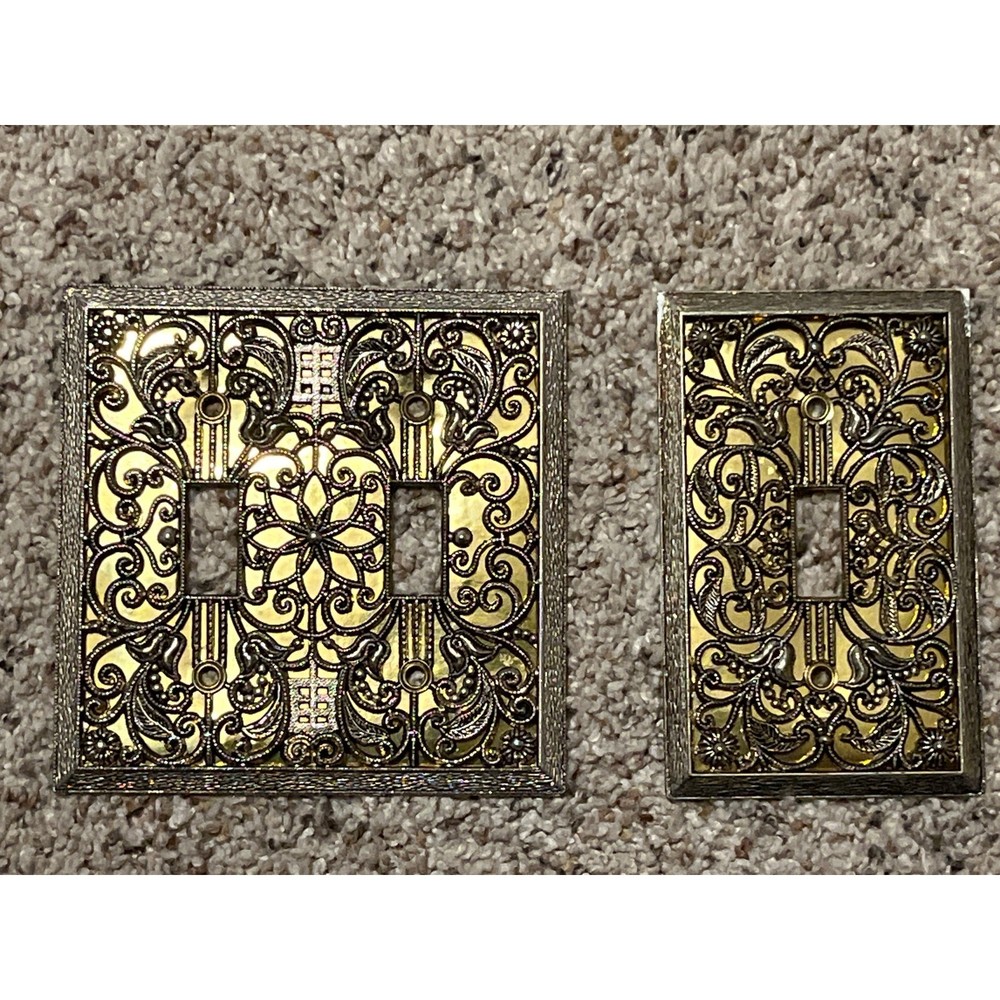 (2) Filigree Switch Plates Gold Tone