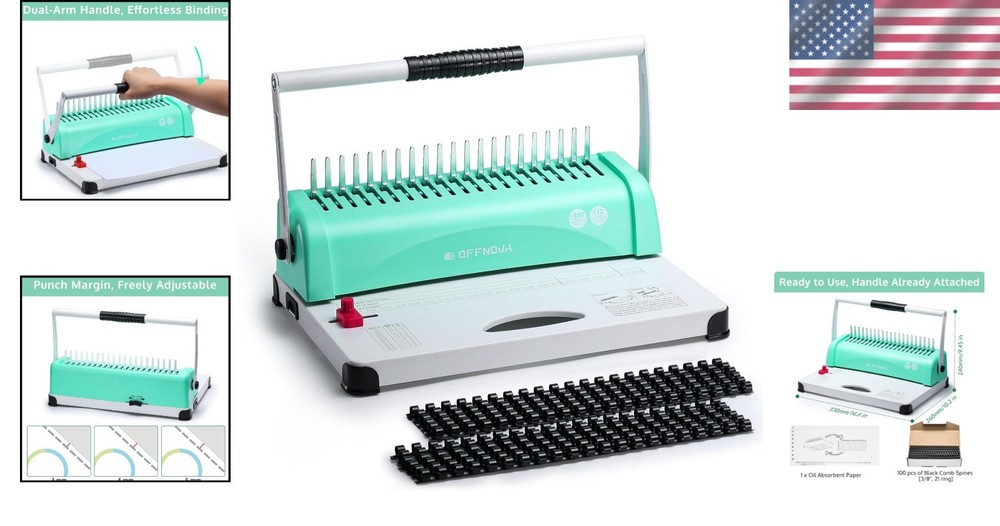 User-Friendly Dual-Arm Paper Binder for 450 Sheets - Includes 100 Binding Spines