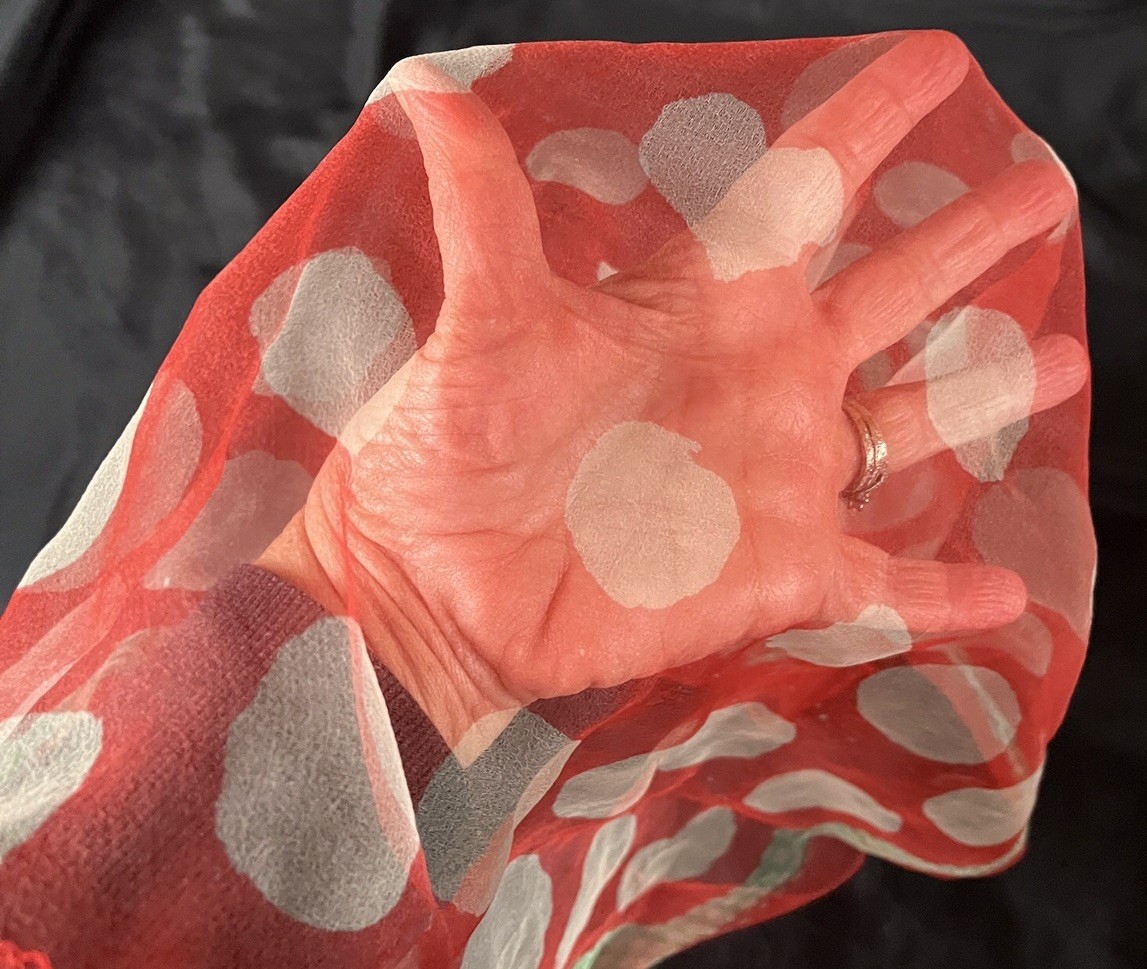 Vtg Sheer Chiffon Nylon SCARF Red Green White Polka Dots Scarf MCM 26” Sq