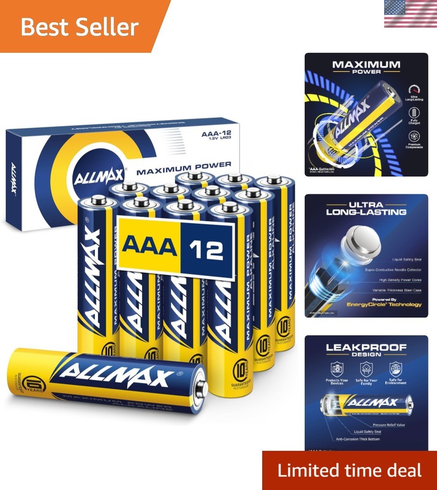 Allmax AAA Maximum Power Alkaline Batteries - 12 Count, Leakproof & Long-Lasting
