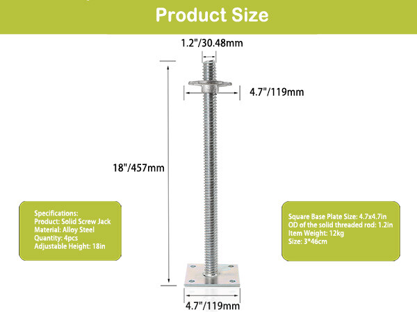 4PCS Scaffolding Leveling Jack with Base Plate 18" Adjustable Solid Screw Jack