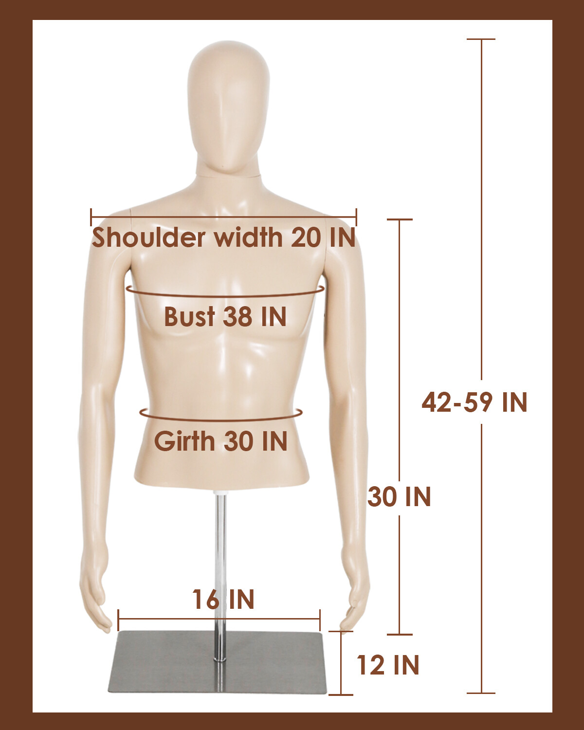 Male Mannequin Torso Dress Form Sewing Manikin 42-59 Inch Height Adjustable