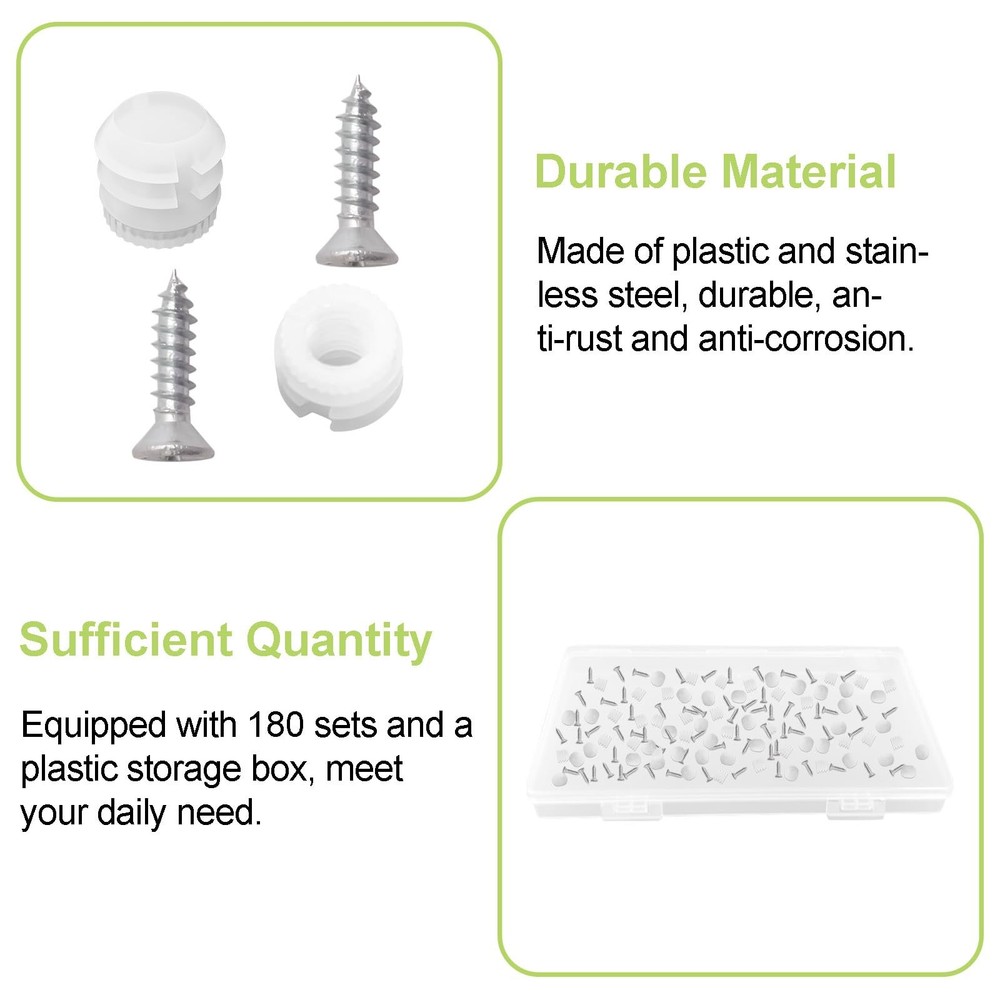 Hinge Dowel Inserts, 180 Pack Plastic Hinge Dowel Inserts with Screws White S...