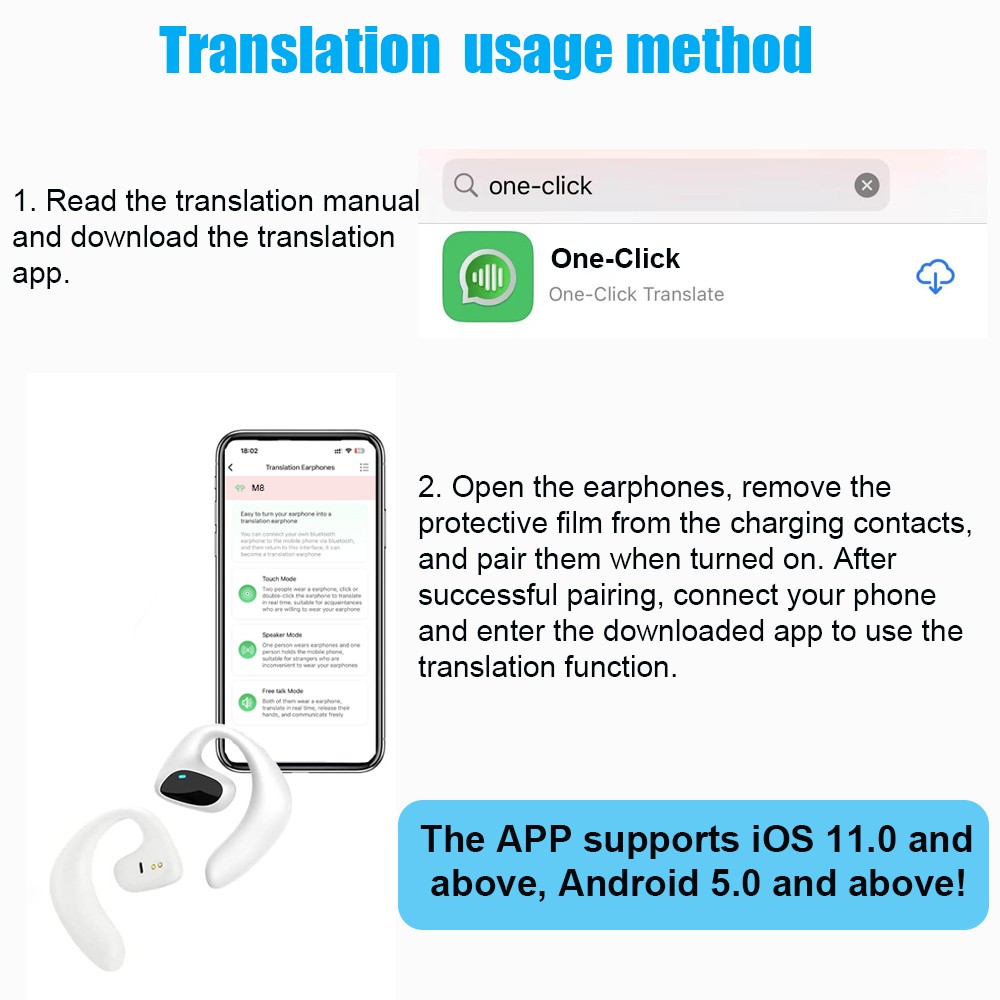 144 Language Translator Earbuds M8 Wireless Bluetooth Two Way Translator Device