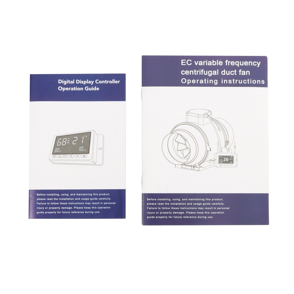 Inline Duct Fan Temperature & Humidity Controller EC-motor Plastic ABS 8" 807CFM