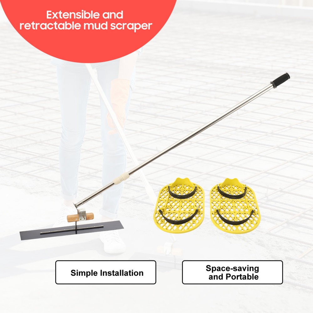 Long Handle Concrete Trowel Cement Surface Smoothing Tool w/ Finishing Shoes NEW