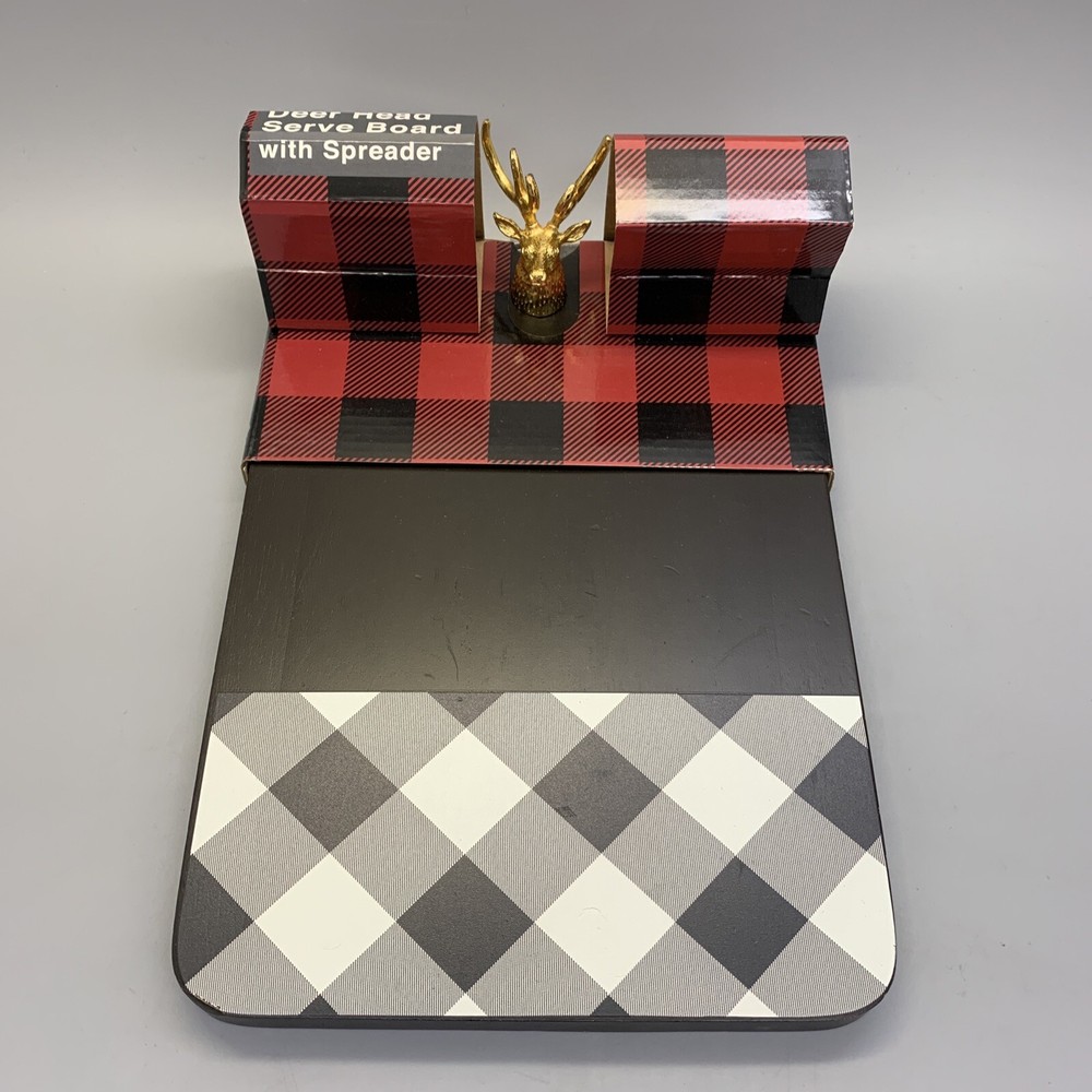 Thirstystone Deer Head Board Buffalo Plaid Foot Pattern Cheese Board No Speader