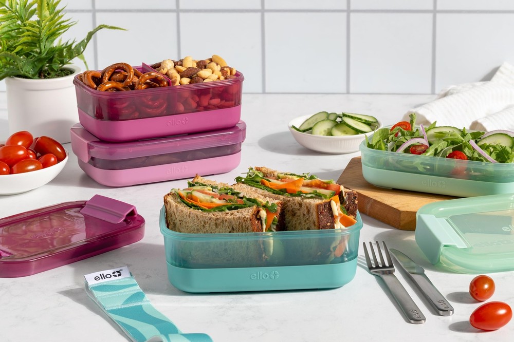 Ello 2-Pack Lunch Stack Plastic Food Storage Container 2 & 3 Cup, Raspberry