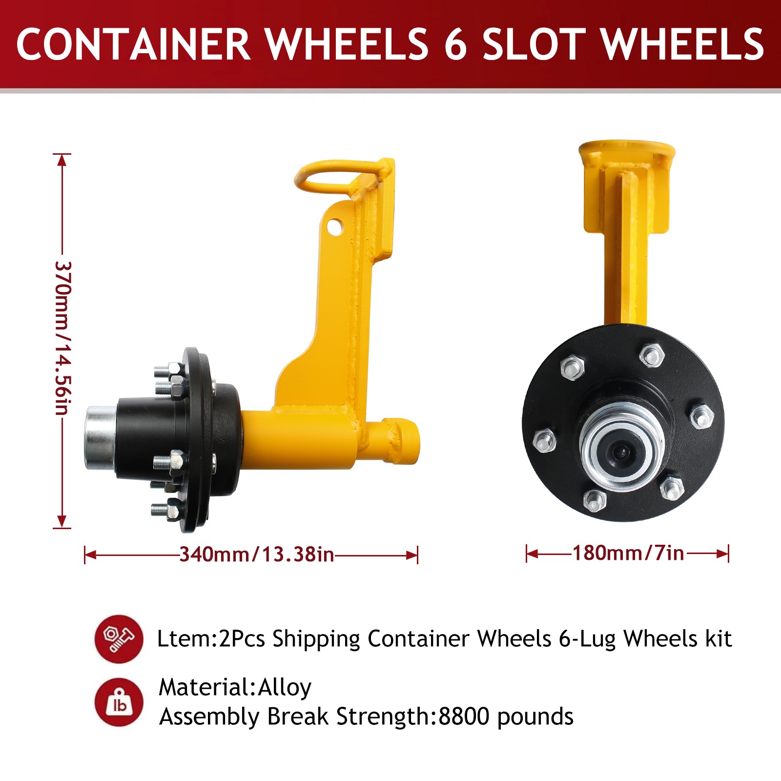 2Pack Shipping Container Wheels 6-Lug Wheels Kit, Shipping Container Accessories