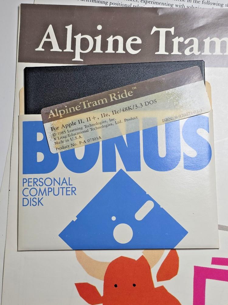 Apple II IIe "Math in a Nutshell" and "Alpine Tram Ride" educational software