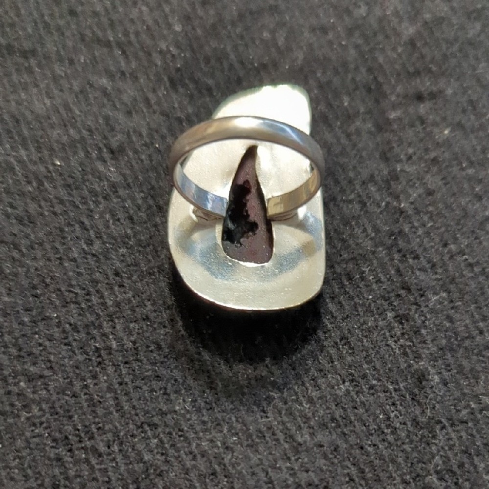 Silver Plated Rainbow Solar Quartz Druzy Gemstone Statement Ring - Size 8.5