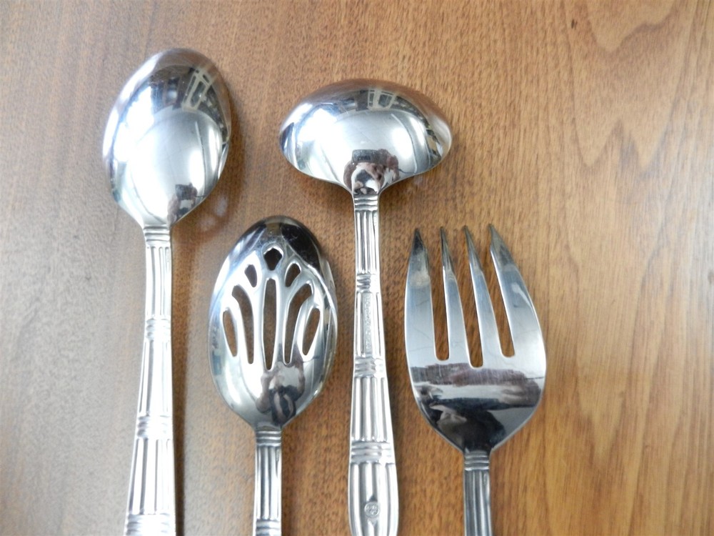 Pfaltzgraff Stainless Flatware STRATA 4Pc Serving Set Spoons Fork Ladle T08