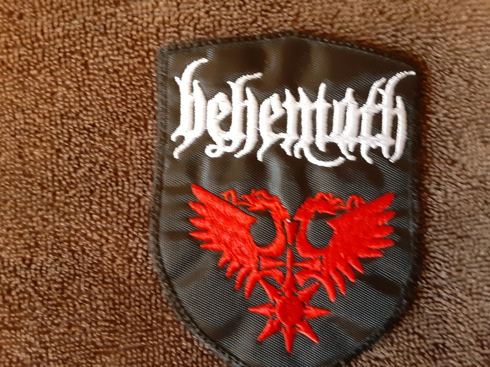 BEHEMOTH + LOGO,SEW ON WHITE AND RED EMBROIDERED PATCH