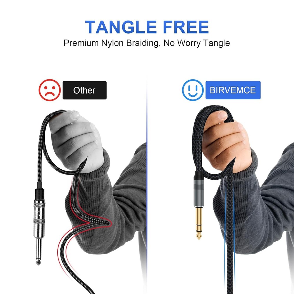 2 Pack Premium TRS Cable 10FT, 1/4 Inch Cable- 10 FT, Braid Black Grey