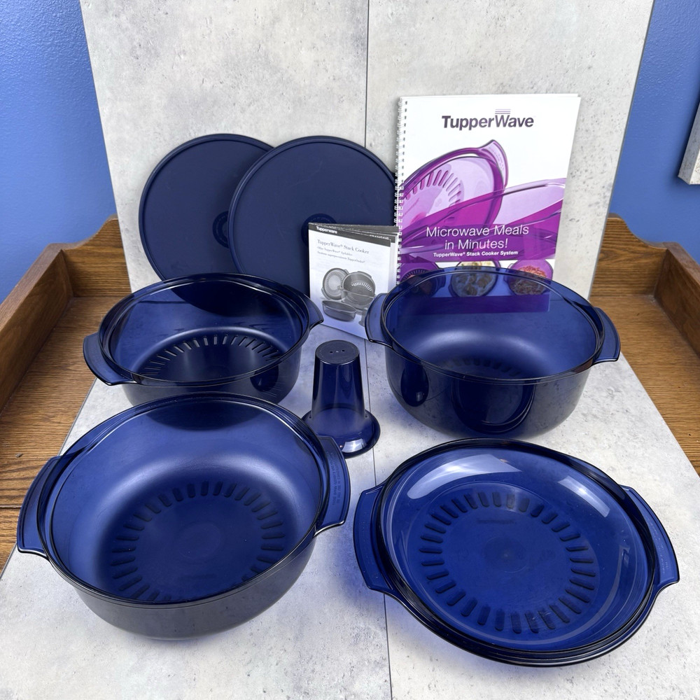 7 Pc Tupperware Tupperwave Stack Cooker System Complete Microwave Cooking Book