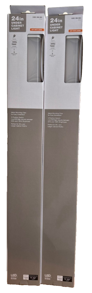 (2-Pack) 24 in. Plug-In White Integrated LED Linkable Under Cabinet Light