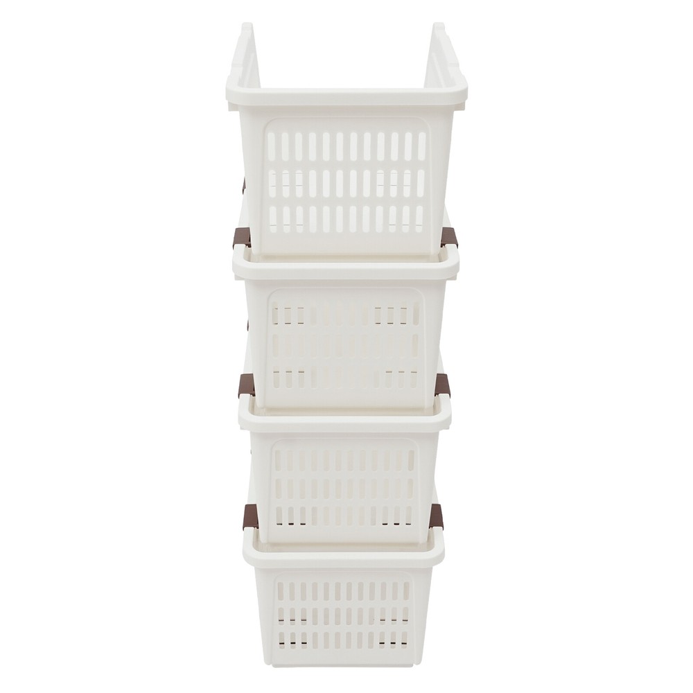 4 Pack Stacking Storage Baskets, Multifunctional PP Organizer Bins Space-Saving